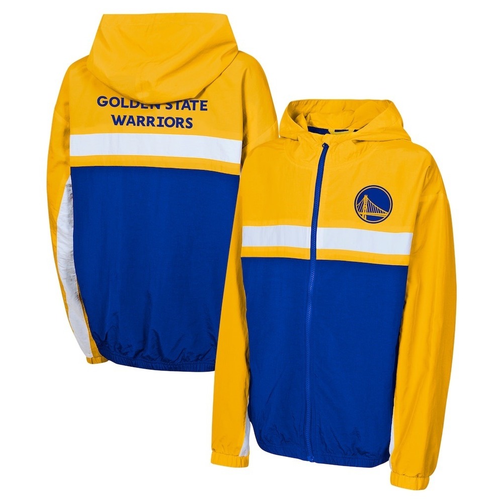 NBA Golden State Warriors Kids XL 18/20 Windbreaker Jacket Yellow‎ Blue Full Zip